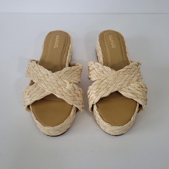 Kaanas Inagua Slip-On Sandals Natural Raffia & Leather Platform Women's Size 7 - Picture 2 of 11